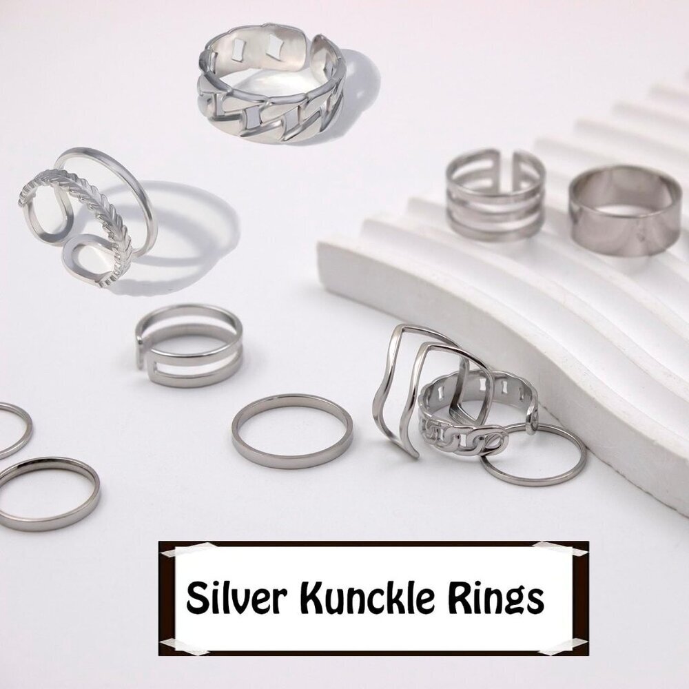 17pcs Silver Stainless Steel Stackable Rings For … - image 7